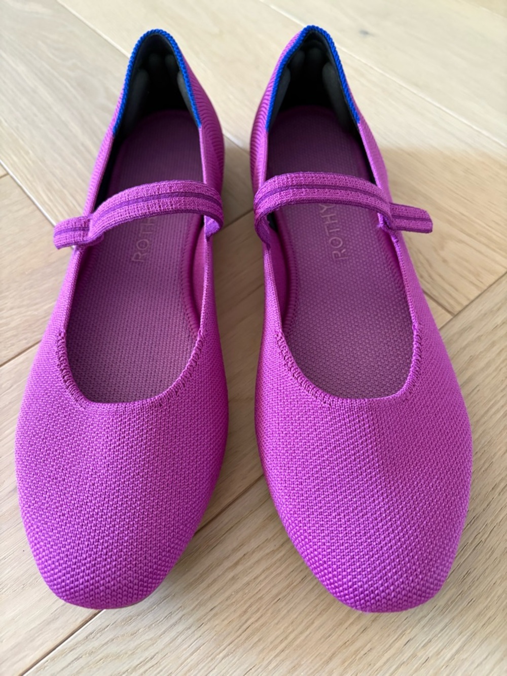 Rothys Mary Jane Flats Knit The Square Toe Wild Orchid Pink Fuchsia Purple Sz 9